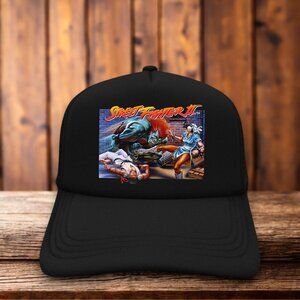 Street Fighter II Mens Trucker Hat Black Snapback 1991 Retro Video Game Ball Cap